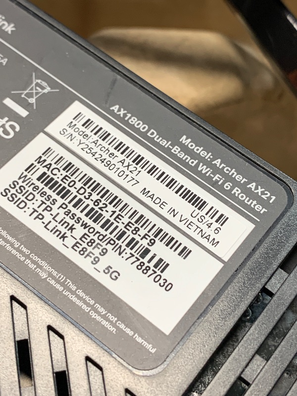 Photo 1 of (see all images) TP-Link AX1800 WiFi 6 Router V4 (Archer AX21) – Dual Band Wireless Internet, Gigabit, Easy Mesh, Works with Alexa - A Certified for Humans Device, Free Expert Support