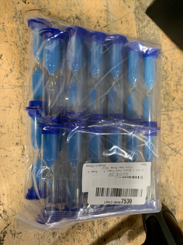 Photo 1 of 24 Pcs 5 Minute Sand Timer Plastic Sand Timer Mini Classroom Timer Set Visual Shower Timer 5 Min Hourglass Stand Timer for Classroom Home Office Game Room (Blue)