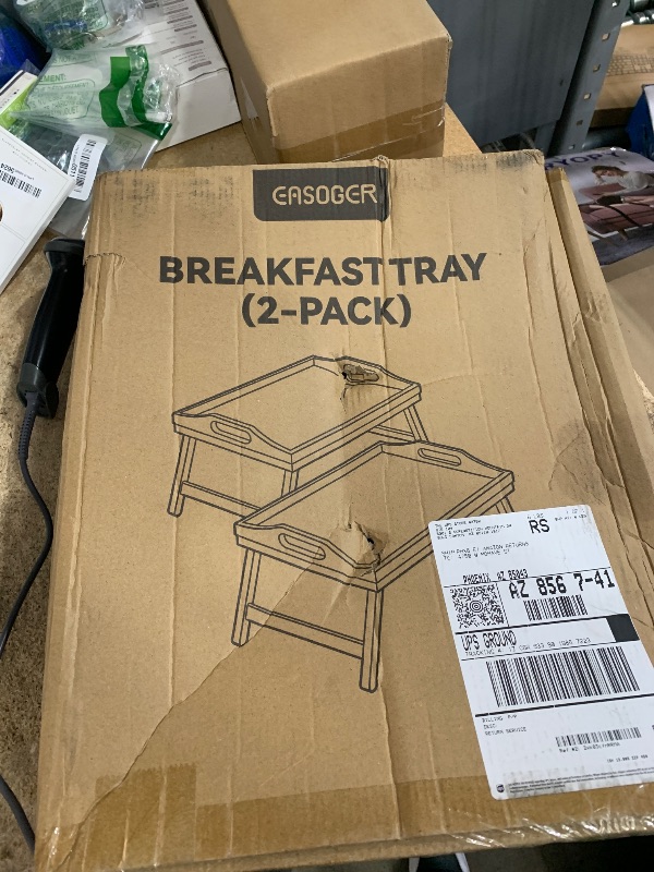 Photo 1 of 2 Pack Breakfast in Bed Tray for Eating, 16.92 x 12.6 Inch Bed Table Tray with Folding Legs & Handles, Bamboo Food Lap Trays Fits for Adult Kids Eating/TV/Surgery Recovery by Easoger. Set of 2