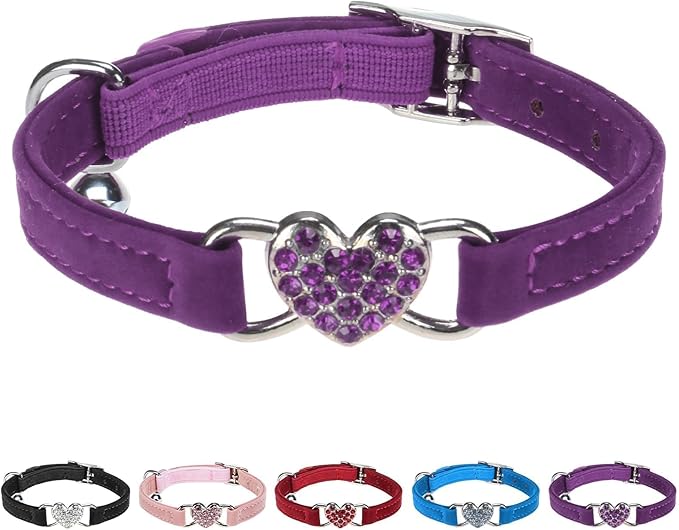 Photo 1 of ***PIC FOR REFERENCE ***BINGPET Diamond Cat Collar,Adjustable Soft Velvet Leather Safe Kitten Collar with Crystal Heart Charm and Bells,Girl Boy Bling Stylish Cat Collars with Safety Elastic, BEIGE