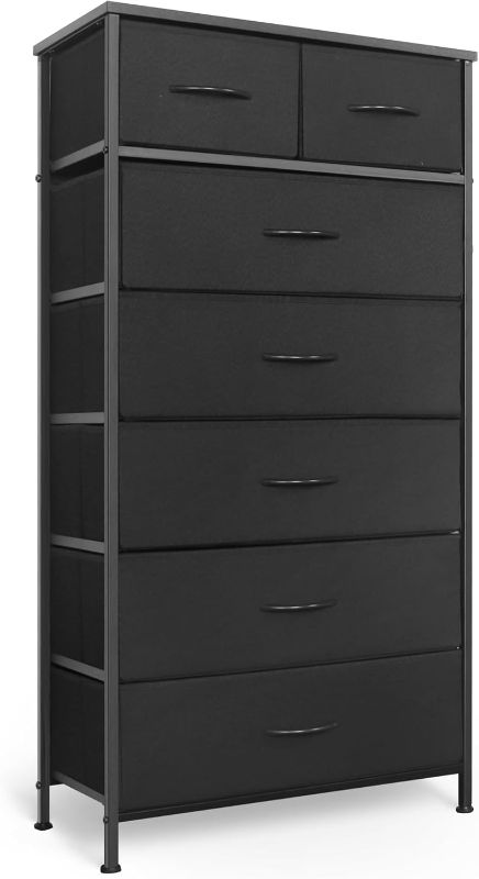 Photo 1 of (PINK) Tall Dresser for Bedroom, Vertical Storage Organizer Tower with 7 Drawers, Chest of Drawers with Fabric Bins, Steel Frame, Wood Top for Bedroom, Closet, Entryway