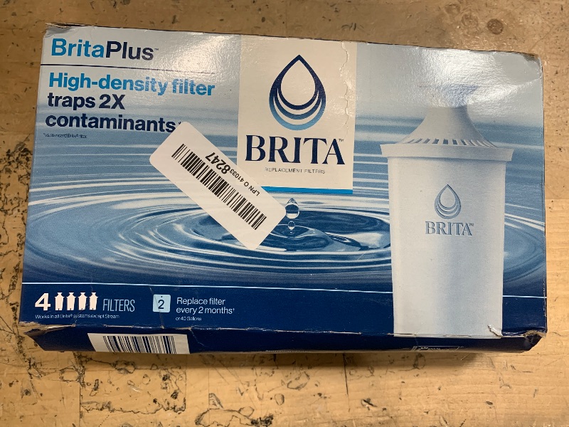 Photo 1 of Brita Plus Water Filter, BPA-Free, High-Density Replacement Filter for Pitchers and Dispensers, Reduces 2x Contaminants*, Lasts Two Months or 40 Gallons, Includes 4 Filters