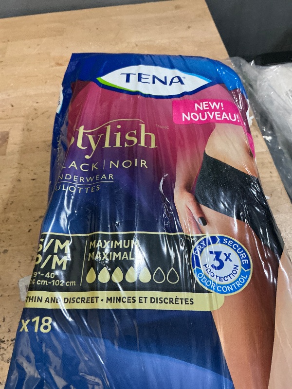 Photo 1 of ** PARTIAL SET, ONE PACK ONLY *** TENA Stylish Black Incontinence Cotton Underwear for Women, Maximum Absorbency, Small/Medium, 36 ct (2 Packs of 18)