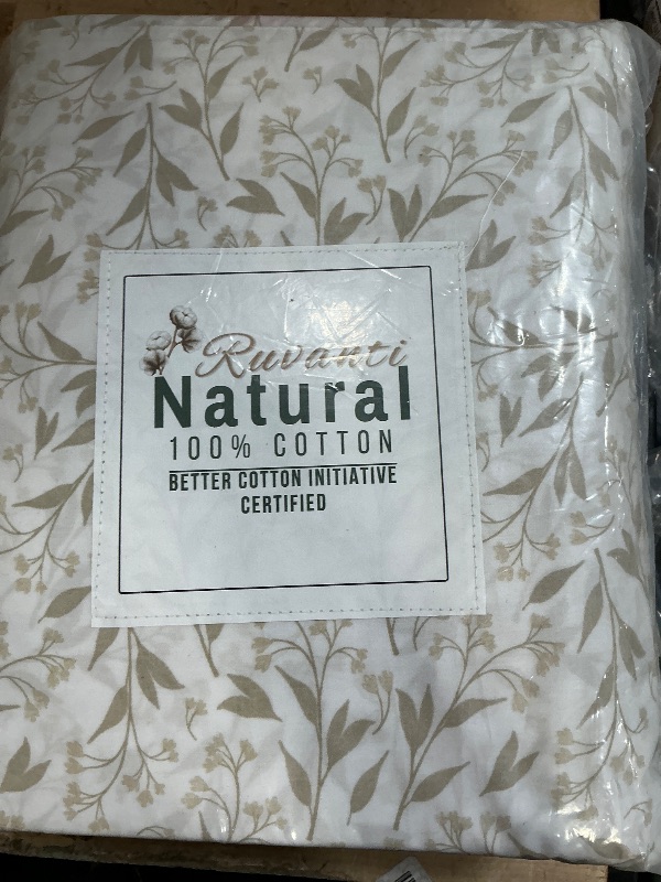 Photo 1 of RUVANTI 7 Pcs Cotton Sheets - 100% Natural Cotton Soft, Lightweight & Breathable Crispy Percale Bed Sheets, Split King Sheets for Adjustable Bed 16" Deep Pockets, Botanica Living