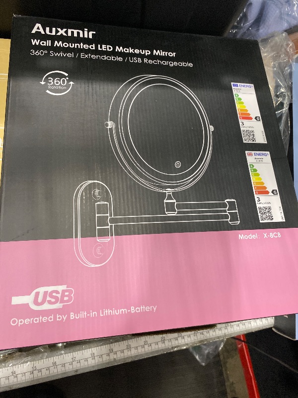 Photo 1 of 1X/20X Wall Mounted Makeup Mirror with Light, 8" Rechargeable Double-Sided Magnifying Mirror, Vanity Mirror Dimmable 3 Color Light, 360° Extension Rotation Foldable 14.5 Inch Arm for Bathroom