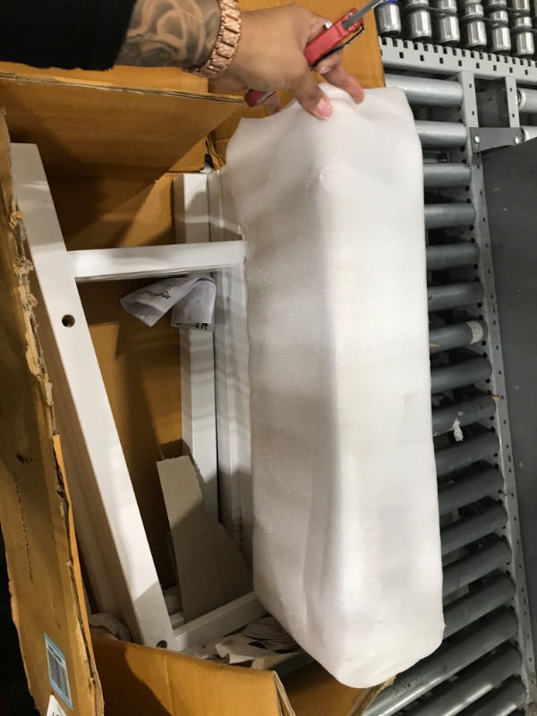 Photo 1 of ***************ONE STOOL TOP IS BROKEN AND UNUSABLE****************
Amazon Basics Solid Wood Saddle-Seat Kitchen Counter Barstool with Footrest, Easy Assembly - 24-Inch Height - White - Set of 2