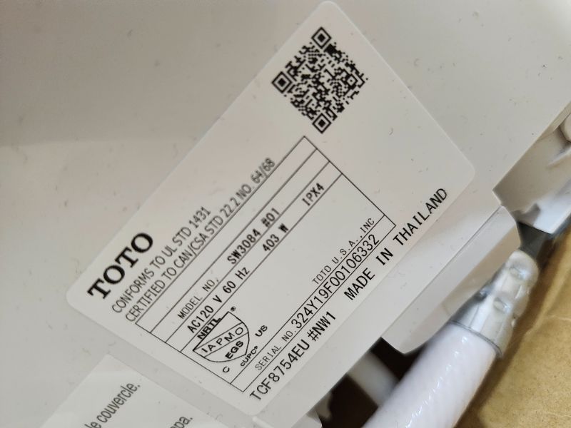 Photo 1 of *************MISSING PARTS***************
TOTO® WASHLET® C5 Electronic Bidet Toilet Seat with PREMIST and EWATER+ Wand Cleaning, Elongated, Cotton White - SW3084#01