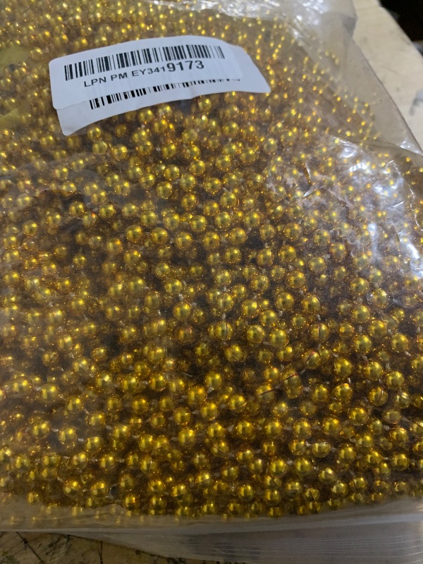 Photo 1 of 144 PCS Gold Mardi Gras Beads, Gold Bead Necklaces, Christmas Bead Necklaces, 33 Inch Round Beaded Necklace for Mardi Gras Party Christmas New Year Eve Festive Events, Party Favors
