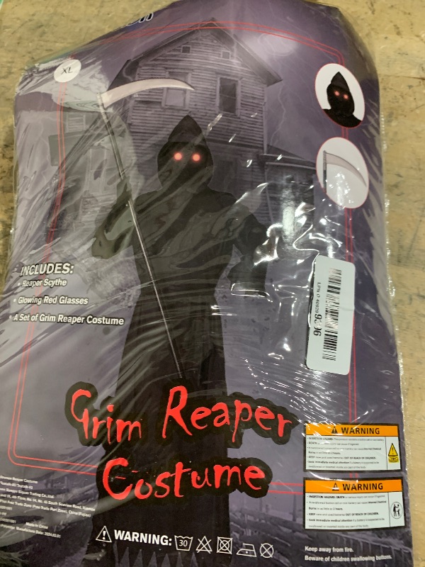 Photo 1 of *USED*Grim Reaper Halloween Costume with Glowing Red Eyes for Kids, Scythe Included, XL