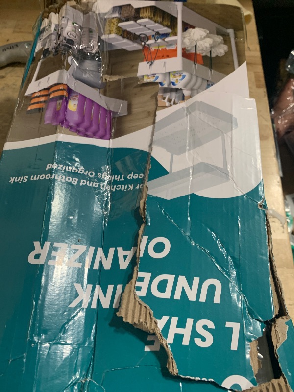 Photo 1 of 2-Tier Under Sink Organizers and Storage 2 Pack Sliding L-shape Under Cabinet Organizers For Narrow Space Multi-purpose Sink Organizer for Bathroom Kitchen Drawer(White 2 Pack)