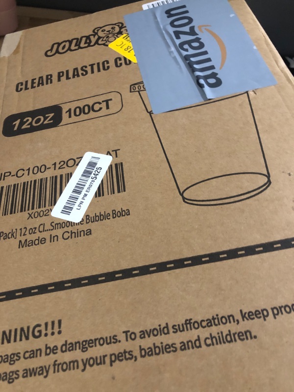 Photo 1 of [100 Pack] 12 oz Clear Plastic Cups with Flat Slotted Lids, Disposable Drinking Party Cups for Iced Cold Drinks Coffee Tea Smoothie Bubble Boba