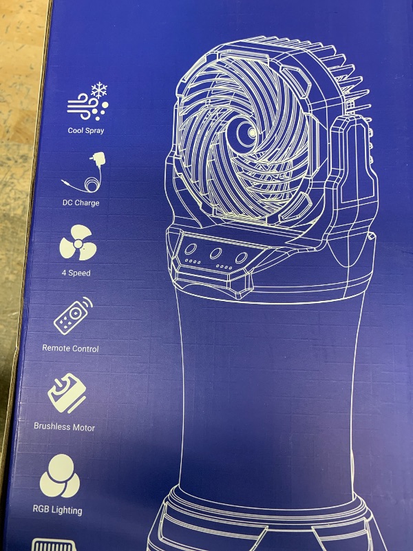 Photo 1 of ***(MAJOR DAMAGE/ SEE NOTES)***Misting Fan Portable Camping Fan 42800mAh Battery Powered with Remote Control, RGB Ambient Light with 2L Bucket, Battery Indicator, 120° Auto Oscillating, Timing Function, Grip Handle