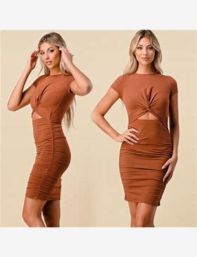 Photo 1 of *PHOTO FOR REFRENCE* Ruched cut out dress in Dark Brown 