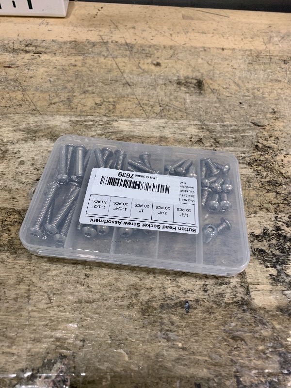 Photo 1 of 1/4-20 x 1/2", 3/4", 1", 1-1/4", 1-1/2" Button Head Socket Cap Screws Screw Assortment, Stainless Steel 18-8, Allen Hex Drive, 50 PCS