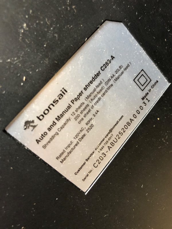 Photo 1 of ***PARTS ONLY***Bonsaii 200-Sheet Auto Feed Paper Shredder, 60 Minutes Nonstop Heavy Duty Shredders, 8.1 Gallon Large Bin Office Document Shredder, Micro-Cut/High Security P-4 Commercial Grade Shredder (C283-A)