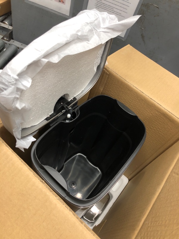 Photo 1 of ***SEE NOTES ***Amazon Basics Smudge Resistant Small Rectangular Trash Can With Soft-Close Foot Pedal, Brushed Stainless Steel, 12 Liter/3.1 Gallon, Satin Nickel Finish, 11.3"L x 9.9"W x 15.1"H