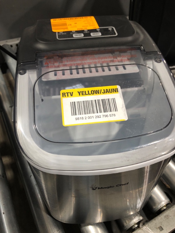 Photo 1 of Magic Chef 27-Lb. Portable Ice Maker in Silver, Tabletop Ice Maker for Kitchen, Apartment, Dorm, and Basement with Viewing Window, 2 Ice Cube Sizes, and Ice & Water Level Indicator Lights