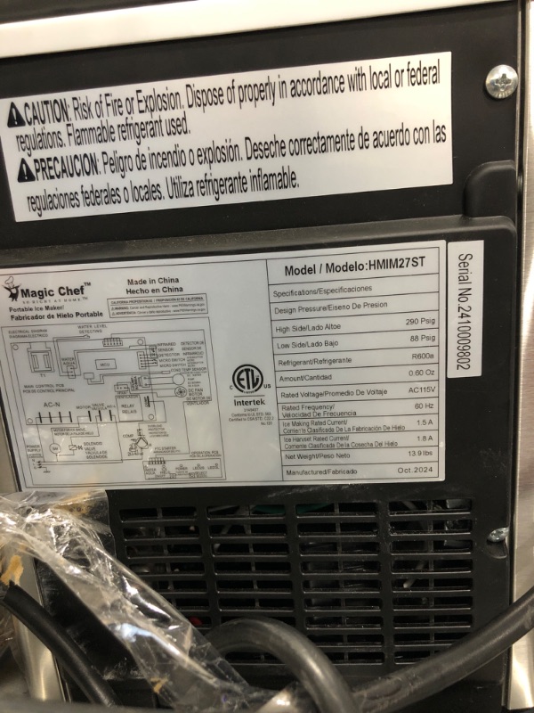 Photo 1 of Magic Chef 27-Lb. Portable Ice Maker in Silver, Tabletop Ice Maker for Kitchen, Apartment, Dorm, and Basement with Viewing Window, 2 Ice Cube Sizes, and Ice & Water Level Indicator Lights