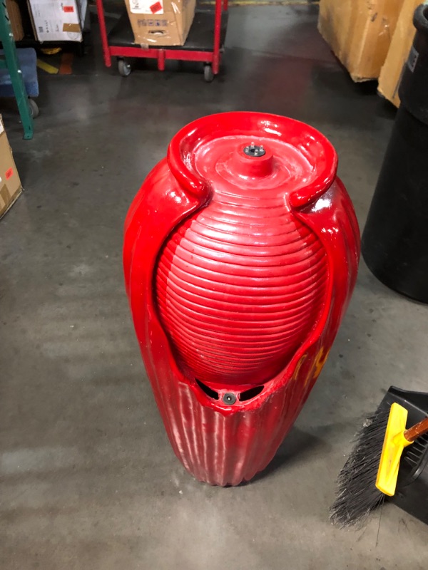 Photo 1 of ***HEAVILY USED AND DIRTY - UNABLE TO TEST - SEE PICTURES***
Teamson Home Glazed Vase Floor Freestanding Water Fountain with LED Lights and Pump for Outdoor Patio Backyard Deck Plant Garden Décor, 32 Inch Height, Red