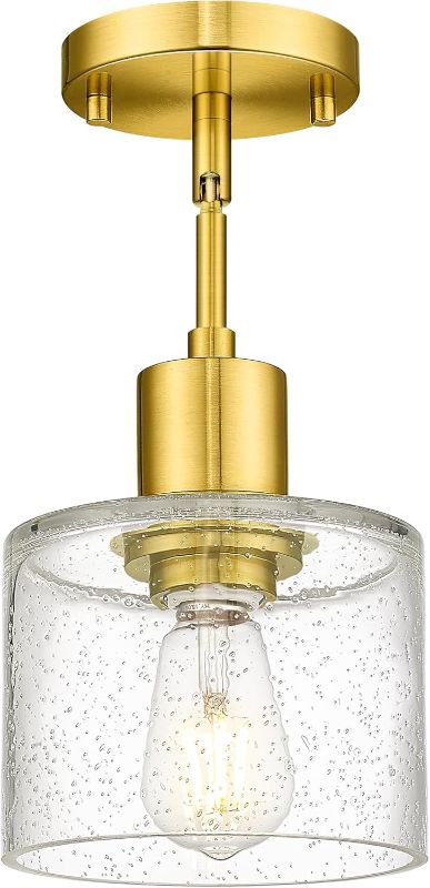 Photo 1 of 
LMS Modern 1-Light Semi Flush Mount Ceiling Light, Brushed Gold Close to Ceiling Light with Seeded Glass Shade, Farmhouse Lighting for Hallway Corridor..