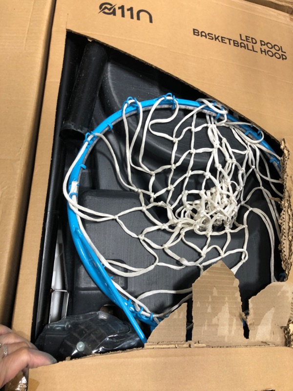 Photo 1 of *** PARTIAL SET - MISSING PARTS *** A11N SPORTS Pool Basketball Hoop with 16.5" LED Rim, Adjustable Height, PET Backboard, Sturdy Base, Ball & Pump Included – Water Basketball Game for Poolside Play
