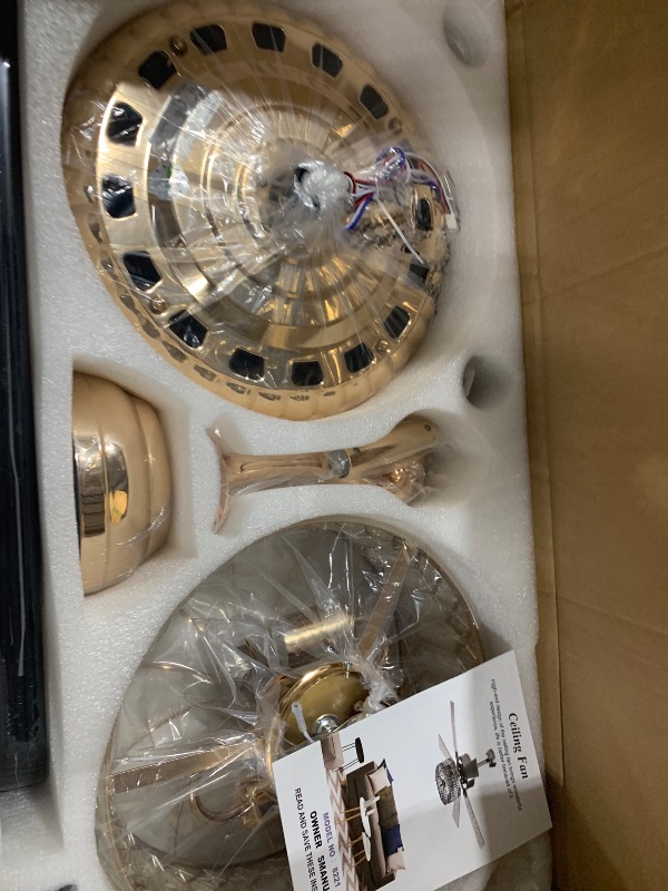 Photo 1 of Kviflon Farmhouse Ceiling Fans with Lights and Remote, 52 Inch Indoor Chandelier Ceiling Fan with Light, Crystal Fandelier Ceiling Fans for Living Dining Room Bedroom, Wood Blades, Quiet, Gold