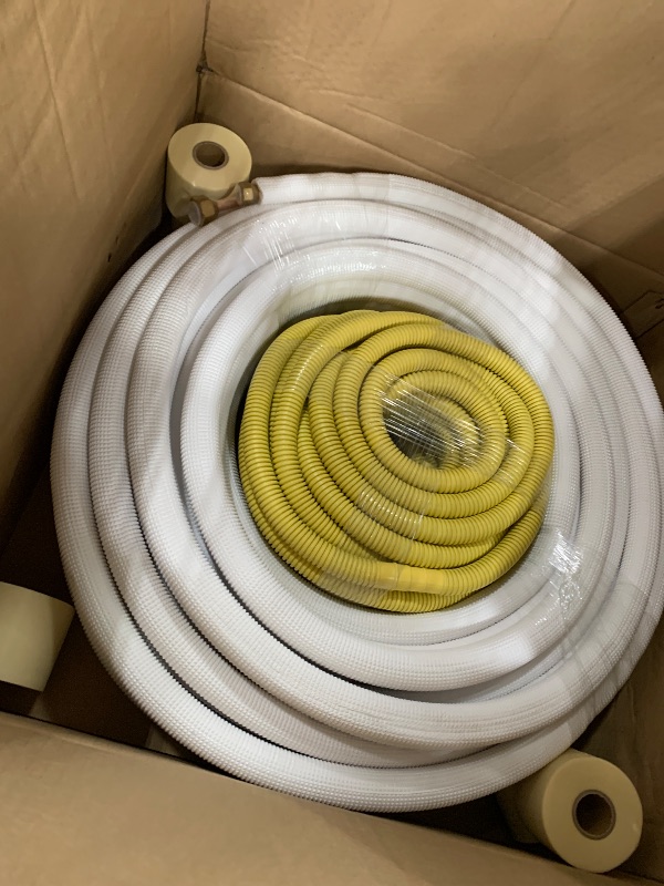 Photo 1 of 50ft Length Mini Split Line Set 1/4" 3/8" OD Copper Pipes Tubing and 3/8 White PE Thickened Insulated with Flared Nuts for Mini Split Air Conditioner HVAC or Heat Pump for 9000BTU (1/4+3/8 with wires)