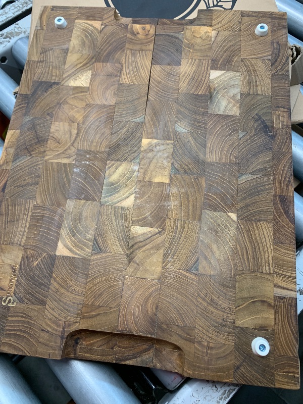 Photo 1 of (see images for damage) SHUMARU Teak End-Grain Wood Cutting Board - 17x13x1.5” Butcher Block | Handmade in Bali - Silky-Smooth, Juice Groove