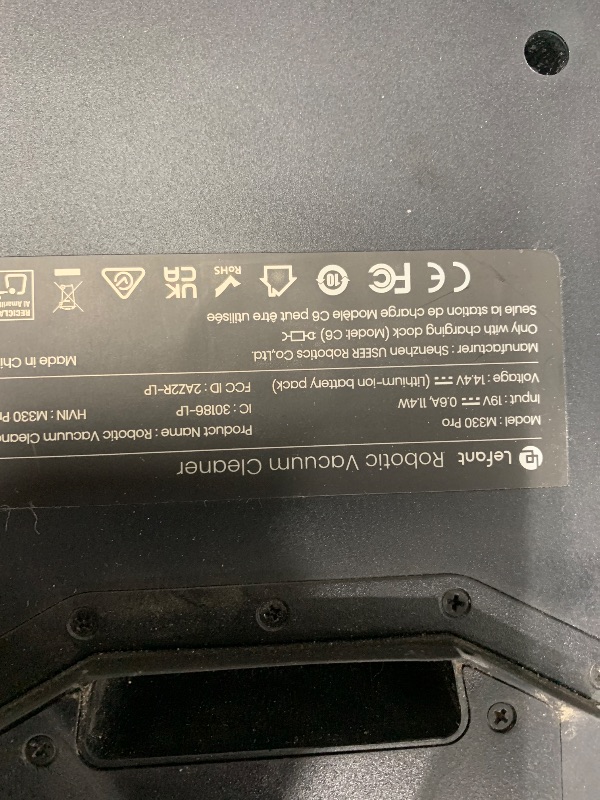 Photo 1 of (PARTS) (NOT FUNCTIONAL) Lefant LiDAR Robot Vacuum and Mop, 450ml Visible Dustbin, Upgraded 190° PSD Obstacle Avoidance, Customized Cleaning, Multi-Floor Mapping, 150 Mins Runtime, WiFi/Alexa/APP, Pet Hair & Carpets, M330 Pro