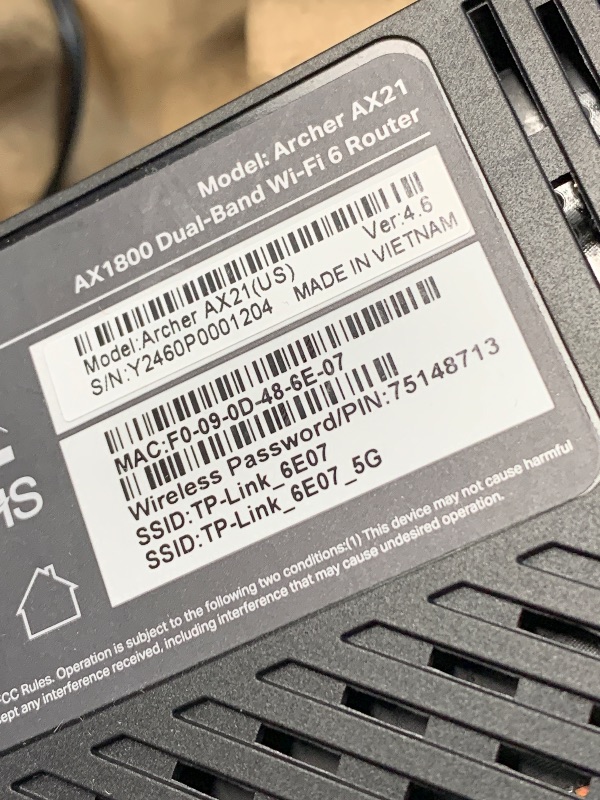 Photo 1 of (used item)(see images) TP-Link AX1800 WiFi 6 Router V4 (Archer AX21) – Dual Band Wireless Internet, Gigabit, Easy Mesh, Works with Alexa - 