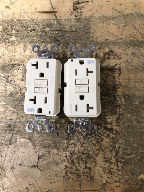Photo 1 of 2 Leviton 20A-125V Extra-Heavy Duty Industrial Grade Weather/Tamper-Resistant Duplex Self-Test GFCI Receptacle, G5362-WTT, Light Almond