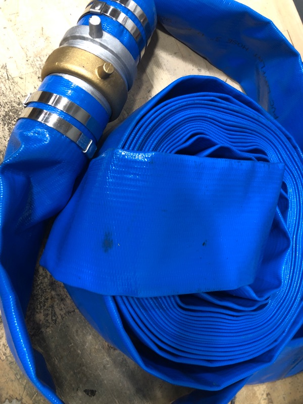 Photo 1 of 3" x 50ft PVC Lay Flat Water Pump Discharge Hose With Aluminum Pin Lug Fittings, Heavy Duty Reinforced Pool Backwash Hose Assembly