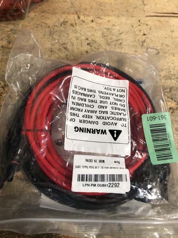 Photo 1 of JXMXRPV Solar Extension Cable 20Ft 10AWG, Solar Wire with Tool-Free Solar Connectors, Waterproof Solar Panel Extension Cable 6mm², PV Cable 10Gauge for Home Boat RV Solar Panels(20ft)