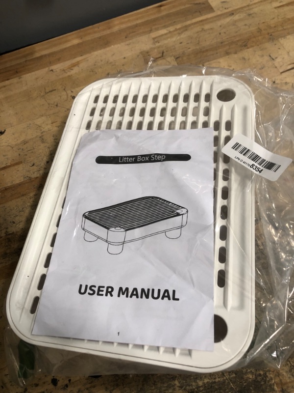 Photo 1 of FOPUNB Litter Box Step, Litter Box Ramp with Removable Wooden Legs, Anti-Tracking & Easy to Clean, Cat Ramp for Litter Box, Cat Steps for Small & Older Cats (White)