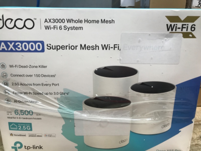 Photo 1 of TP-Link Deco X55 Pro AX3000 Whole Home Wi-Fi 6 Mesh System - Coverage up to 6500 Sq.Ft & up to 150 Devices, 2x2.5G WAN/LAN Ports, 4 Streams, Wired Ethernet Backhaul, Ideal for 1Gig+ Internet, 3-Pack