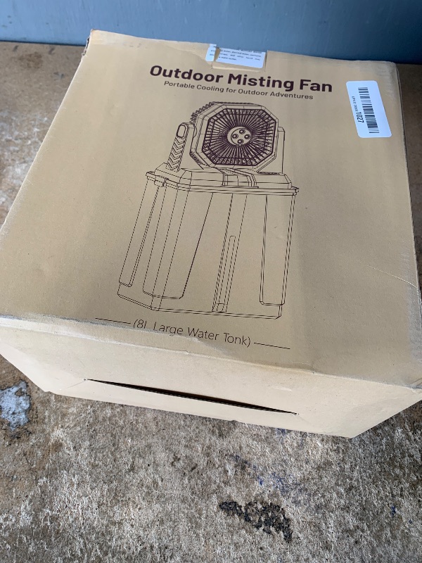 Photo 1 of (UNTESTED) Allsion 24000mAh Rechargeable Misting Fan with 8L Water Bucket, 3-Speed Outdoor Cooling Fan with LED Lights, 120°Oscillation for Camping, Backyard, Patio,Outdoo-Cyan01