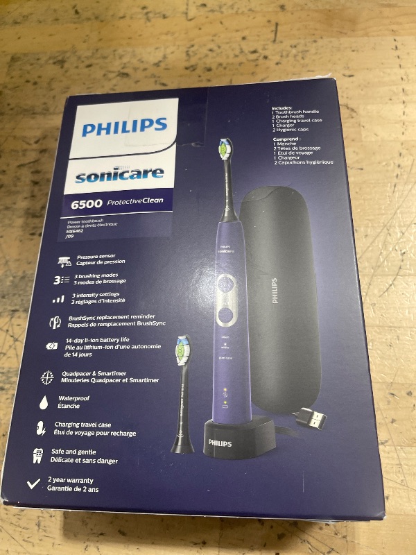Photo 1 of ****PARTS ONLY *****PHILIPS Sonicare Protective Clean 6500 Rechargeable Electric Toothbrush with Charging Travel Case and Extra Brush Head, Deep Purple, 2 Count