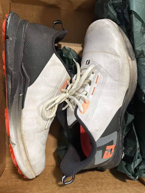 Photo 1 of **NEED A MAJOR CLEANING** FootJoy Men's FJ Fuel Golf Shoe, White/Black/Coral, 10 Wide