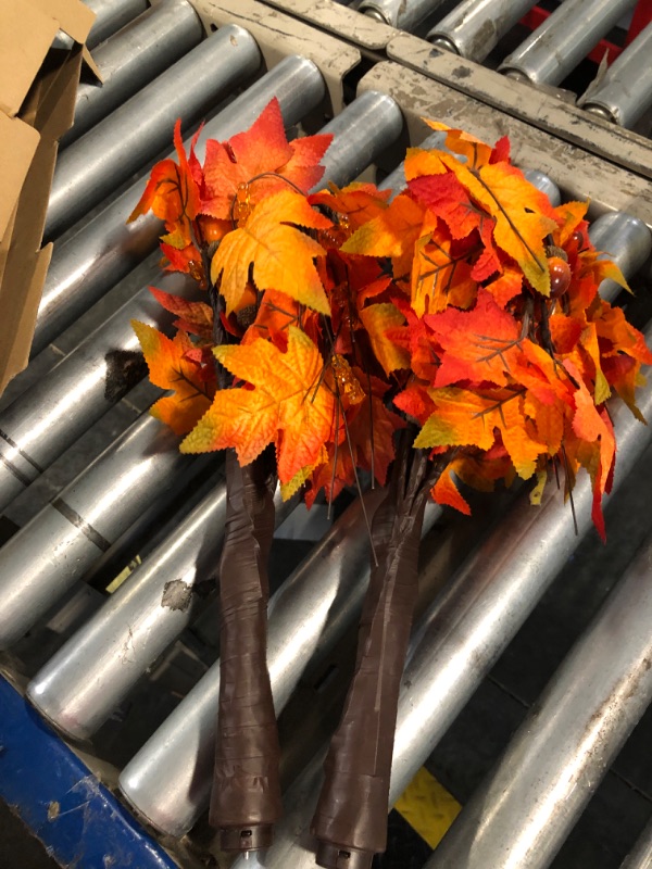 Photo 1 of 2 Pack 24" Lighted Fall Tree, Fall Decor Artificial Light Up Maple Tree with 24 Prelit Lights Thanksgiving Decoration for Home Indoor Autumn Harvest Decor
