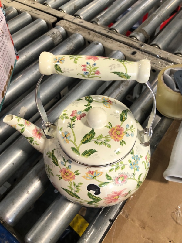 Photo 1 of **NEEDS TO BE CLEANED** Jucoan 2.6 Quart Vintage Enamel Tea Kettle, Green Floral Stovetop Water Kettle Teapot with Porcelain Handle for Home Kitchen Camping Tea Party, Gift for Bridal Shower Wedding Housewarming