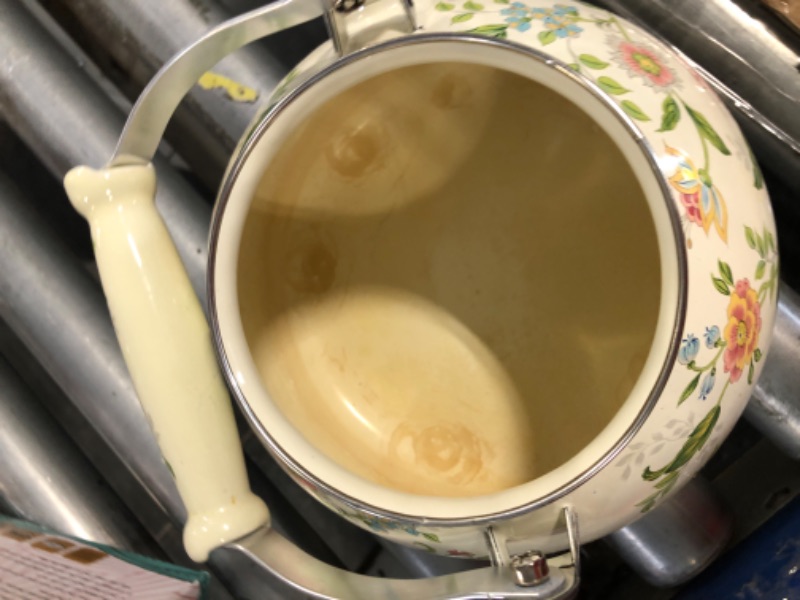 Photo 1 of **NEEDS TO BE CLEANED** Jucoan 2.6 Quart Vintage Enamel Tea Kettle, Green Floral Stovetop Water Kettle Teapot with Porcelain Handle for Home Kitchen Camping Tea Party, Gift for Bridal Shower Wedding Housewarming