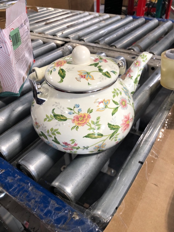 Photo 1 of **NEEDS TO BE CLEANED** Jucoan 2.6 Quart Vintage Enamel Tea Kettle, Green Floral Stovetop Water Kettle Teapot with Porcelain Handle for Home Kitchen Camping Tea Party, Gift for Bridal Shower Wedding Housewarming