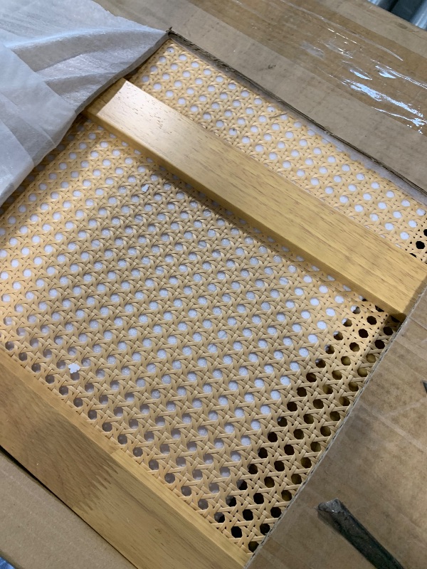 Photo 1 of ***missing hardware***KEIKI Queen Size Rubber Wooden, Solid Wooden Bed with Rattan Headboard, Enhanced by Support Feet