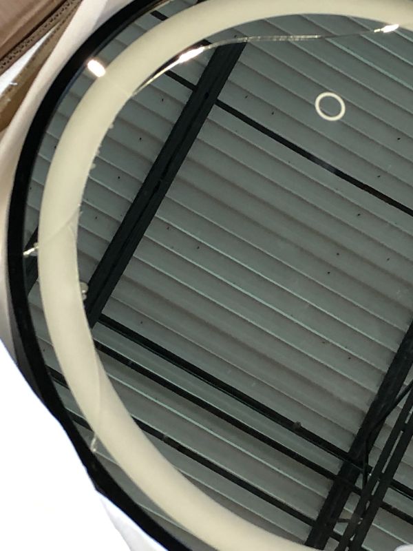 Photo 1 of ***OVAL BROKEN MIRROR****Makeup Vanity Desk with Round Mirror and Lights, White Vanity Makeup Table with 2 Drawers, Small Vanity Table for Bedroom with Lots Storage (Brown and Black, 15.75 * 31.5 * 53.6in)