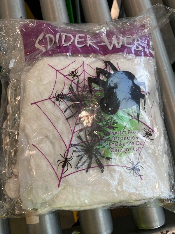 Photo 1 of 20*17FT Halloween Spider Web 150 Led Purple Lights Light Up Lighted Triangular Giant Battery Operated Waterproof with 200sqft Cobweb and 20 Small Spiders for Indoor and Outdoor Decor Yard Decoration