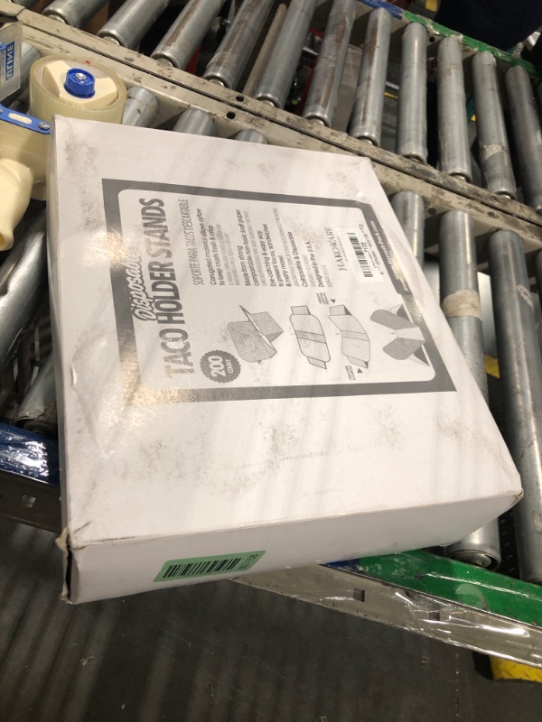 Photo 1 of [200 COUNT]Harvest Pack Disposable Kraft Taco Holder Stand Tray, Taco Plates Serving Rack for Taco Shells Tortillas Hot Dogs Waffle Shawarmas Gyros Pita Bread Pocket Wraps, Taco Party Taco Tuesday