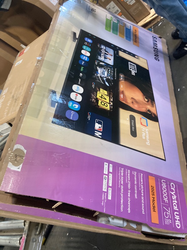 Photo 1 of **** Half of the screen its Damaged*** Samsung 75-Inch Class Crystal UHD U8000F 4K Smart TV (2025 Model) Endless Free Content, Crystal Processor 4K, MetalStream Design, Knox Security, Alexa Built-in *** Sell For Parts***
