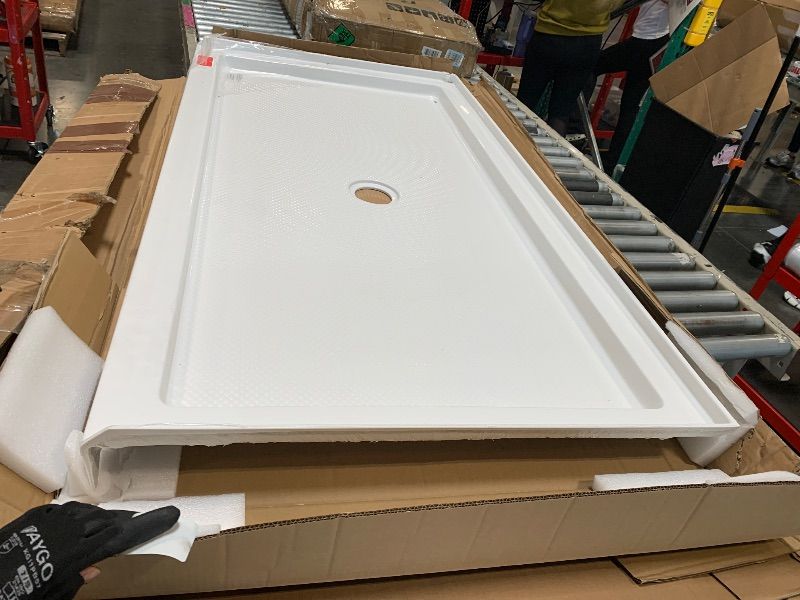 Photo 1 of **damage in one corner**
DreamLine SlimLine 32 in. D x 60 in. W x 2 3/4 in. H Center Drain Single Threshold Shower Base in White, DLT-1132600