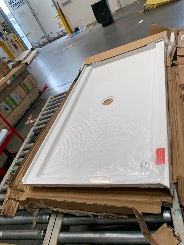 Photo 1 of **damage in one corner**
DreamLine SlimLine 32 in. D x 60 in. W x 2 3/4 in. H Center Drain Single Threshold Shower Base in White, DLT-1132600