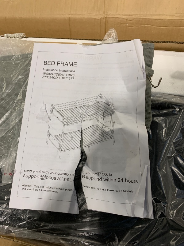 Photo 1 of ** LOOSE HARDWARE*
Jocoevol Bunk Bed Twin Over Twin, Heavy Duty Metal Bunkbeds with Ladder and Full-Length Guardrail, Convertible into 2 Individual Beds for Kids, Teens and Adults, Under-Bed Storage Space, Black